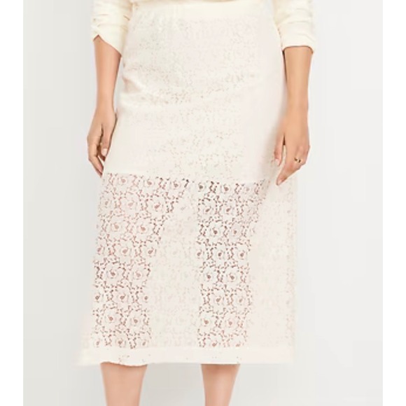 Old Navy Dresses & Skirts - Old Navy Womens XL Lace Overlay Midi Skirt Cream Elastic Waist